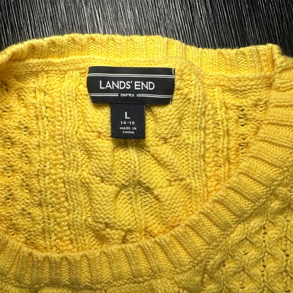 Lands' End Women's Vibrant Yellow Cable Knit Sweater - Picture 3 of 4